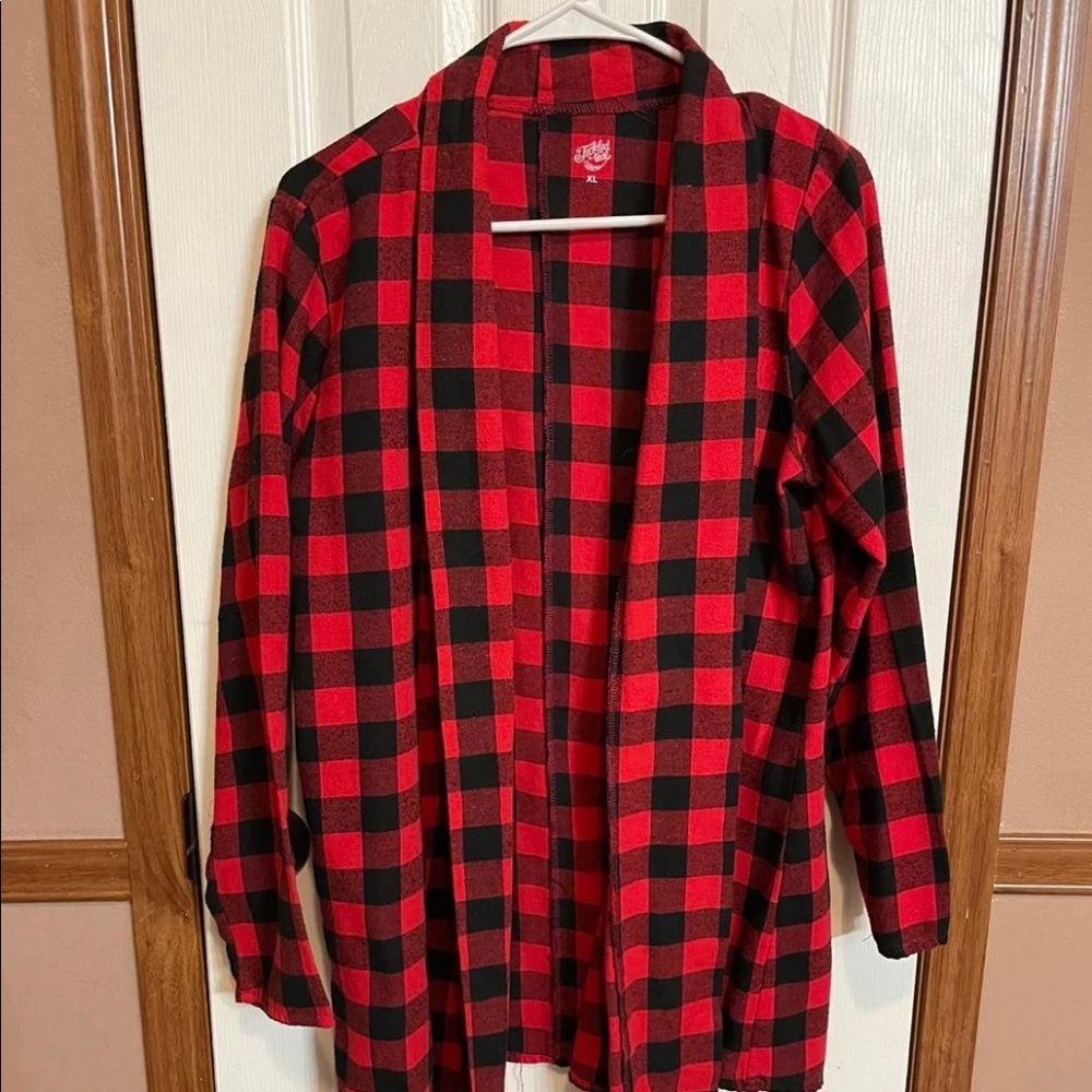 Red & Black Buffalo Check Open Flannel Cardigan - size XL